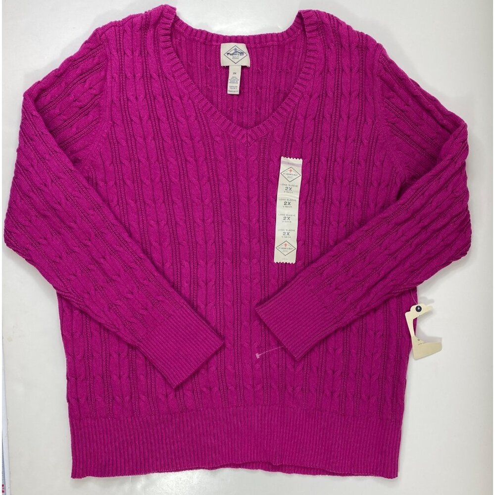 St. Johns Bay Womens Fuchsia Knit V-Neck 88% Cotton Long Sleeve Sweater Size 2X